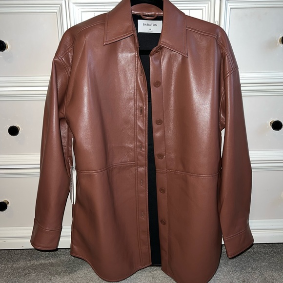 Aritzia Babaton Pelli Shirt Jacket - Brown Leather NWT - Picture 4 of 8